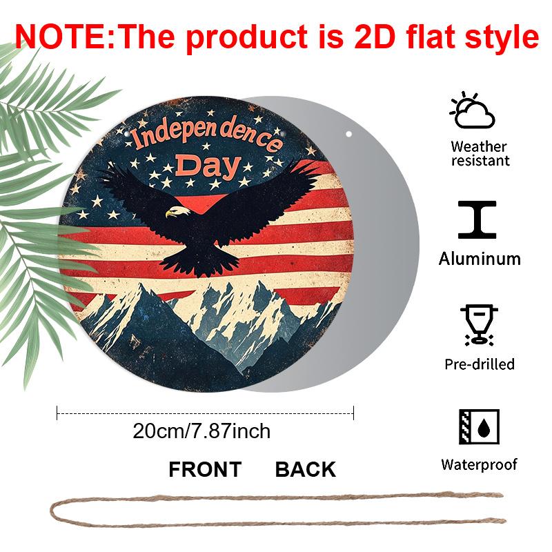 2D Flat, 1pc Independence Day Patriotic Decor Aluminum Metal Sign with American Flag, Eagle, And Mountain Pattern - Red, White, And Blue Independence
