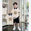 Boys' Cotton Polo T-Shirt Set - Summer 2026, Letter Color Block, Short-Sleeved, for Older Kids
