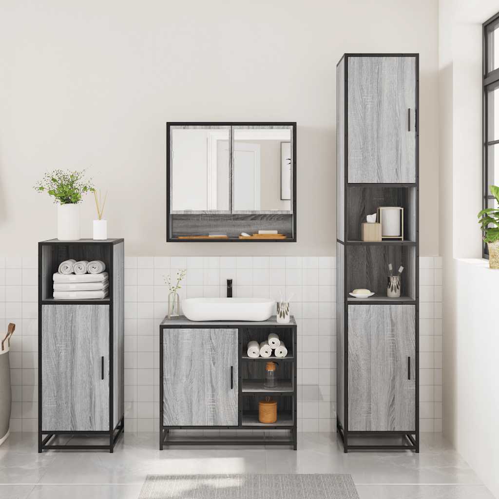 3 Piece Bathroom Furniture Set Grey Sonoma Particleboard