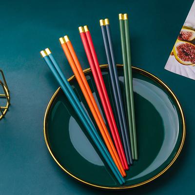 5Pairs/Set Japanese Style Healthy Alloy Sushi Anti-slip Chopsticks Chinese Long Chopsticks Kitchen Supplies Family Dinnerware