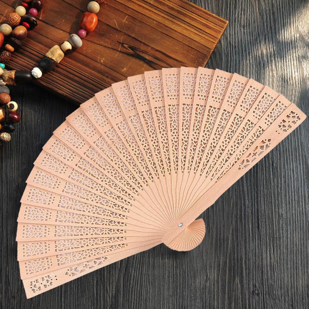 Vintage Wooden Hand Held Fan Chinese Sandalwood Scented Folding Hollow Wooden Fans Wedding Decoration Home Birthdays Gifts