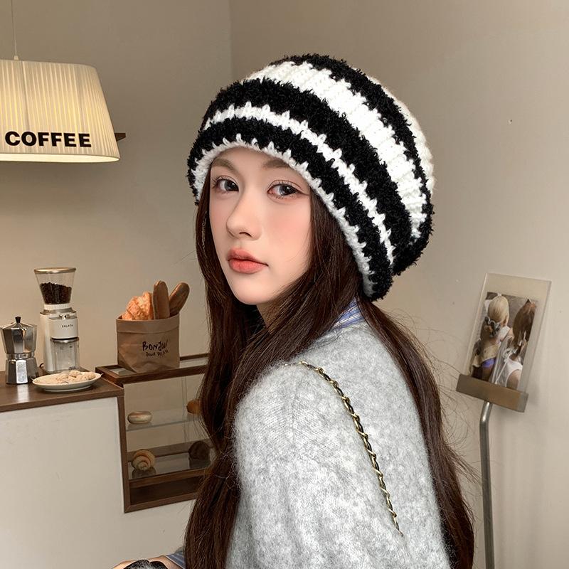 

Шерстяная шапка для женщин на осень и зиму, универсальная, теплая и нежная к лицу, маленькая шапка-пуловер, новая модная вязаная шапка в корейском стиле, трендовая шапка 56-62cm