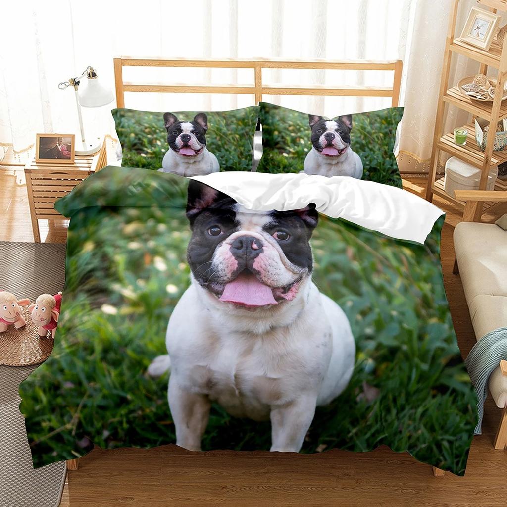 French Bulldog Duvet Cover Set Cute Dog Polyester Comforter Cover Twin Full Size For Kids Teens Adults Bedroom Decor Bedding Set