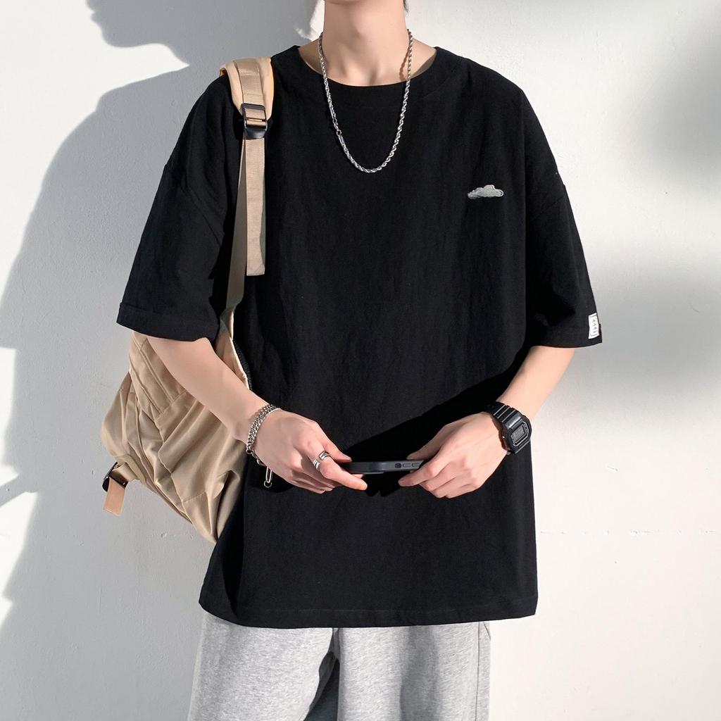 Men's Summer Cotton-Linen Short-Sleeve Chinese Style Embroidered Casual T-Shirt