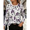 Tops for Women Floral Print  Round Neck Long Sleeve T-shirt Fall Casual Slim Pullover Women's Long Sleeve Top