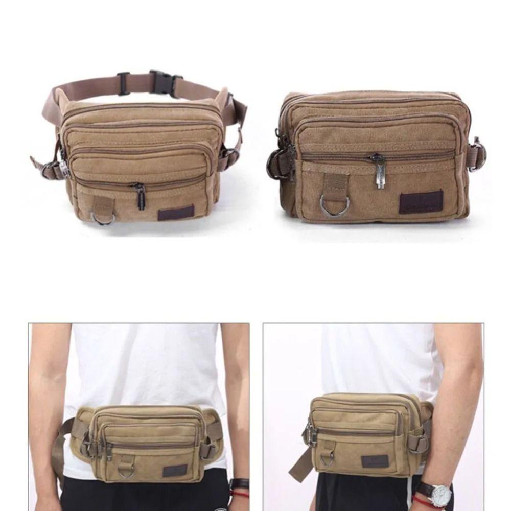 Multi-Function Multilayer Waist Packs Large Capacity Fanny Pack Casual Canvas Chest Bag  Unisex
