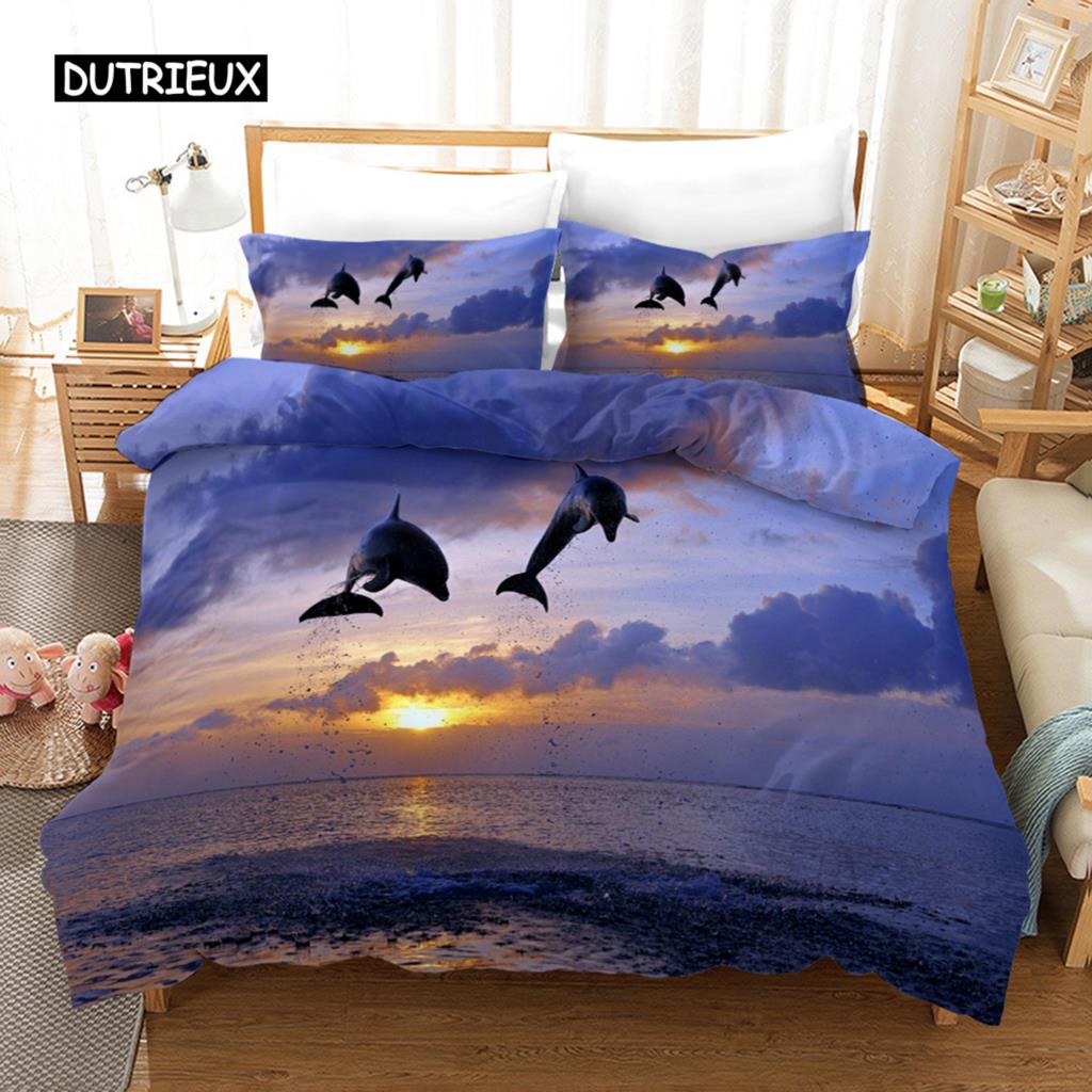 Delfin Bettbezug Set 3D Delfine Springen Bettwäsche Set Polyester Meerestier Thema Für Teenager Doppel Queen King Size Bettdeckenbezug
