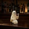 Durable Resin Halloween Ornament Ghost Skeleton Figurine, Spooky Drunk Holding Wine Glass Sculpture, Gothic Desk Table Decor for Bar Bookshelf,
