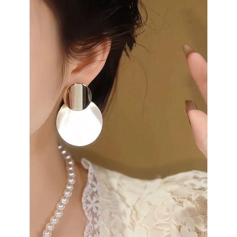 925 Silver Needle Light Luxury Exaggerated Earrings European and American Style Round Sequin Large Hoop Earrings Unique Fashion High-End Earrings