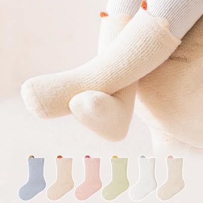 Chaussettes Épaisses en Éponge pour Bébés Filles Garçons Automne Hiver Chaussettes Chaudes Sans Couture Nouveau-né Oreilles Mignonnes Couleur Bonbon 0-5 Ans