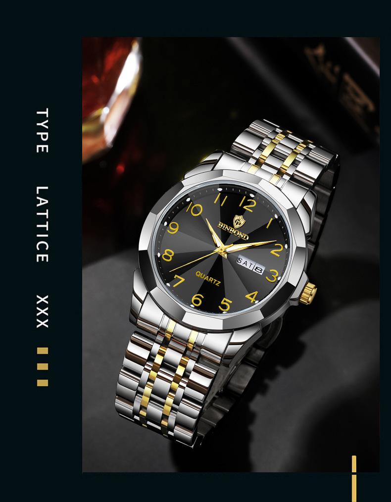 Genuine Men's Waterproof Korean-Style Luminous Quartz Watch with Double Calendar