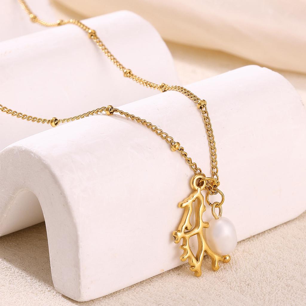 Ocean Necklace Stainless Steel Waterproof For Women Exquisite Gold Color Turtle Conch Seahorse Pearls Choker Clavicle Jewelry