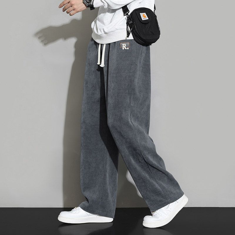 Foreign Trade Surplus Spring and Autumn New Style Loose Corduroy Casual Pants for Men, Versatile Straight-Leg Drawstring Thickened Long Pants