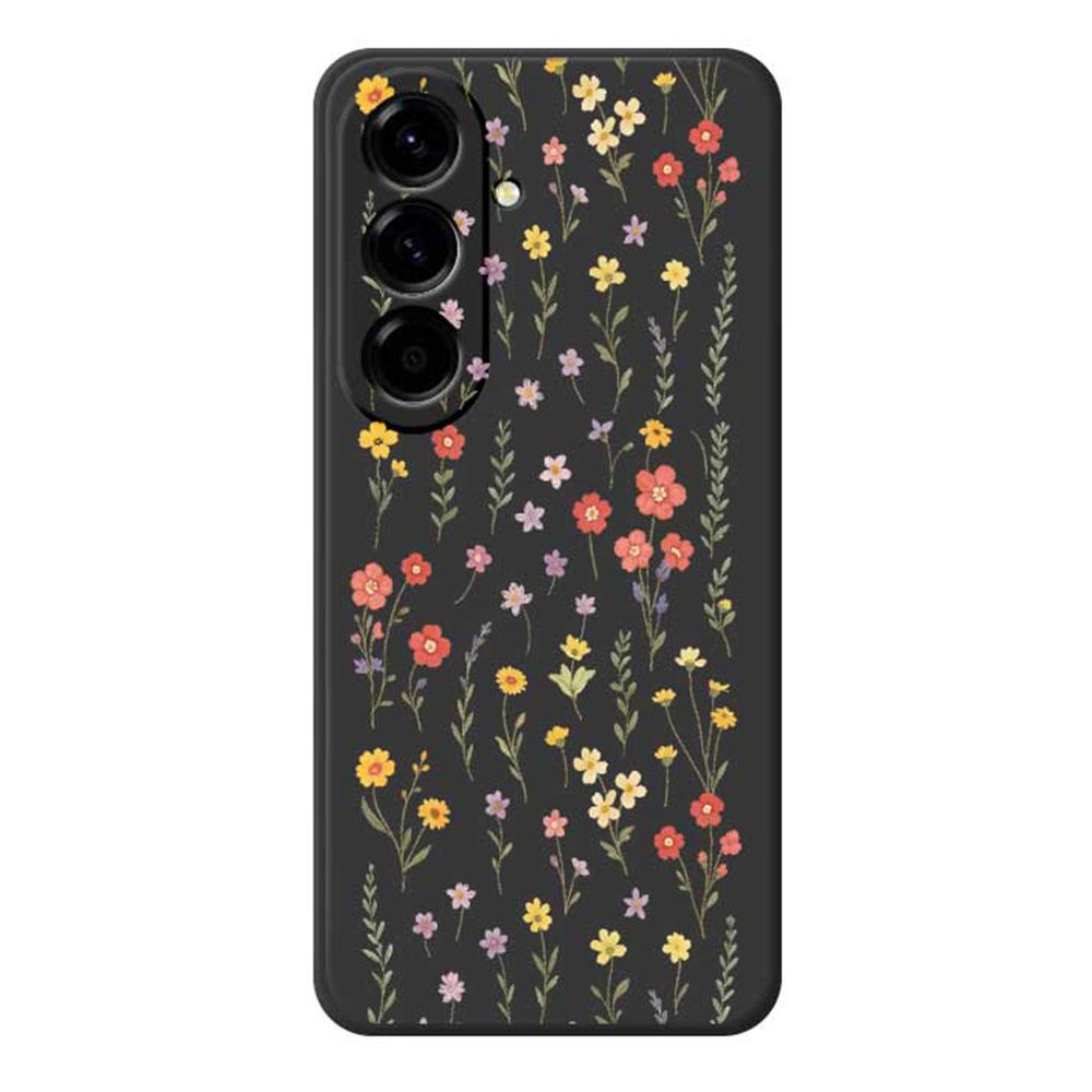 

For Samsung Galaxy A56 5G Case Flowers and Grass Pattern Printing Straight Edge TPU Phone Back Cover Black