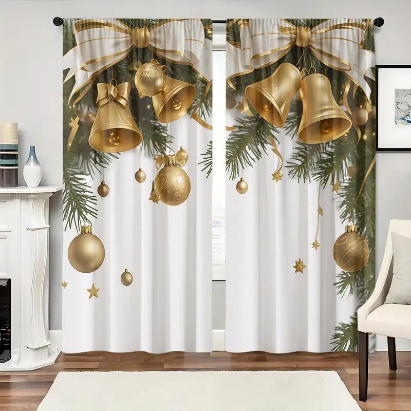 2pcs Christmas bell curtains   pole pocket design   privacy protection   suitable for decorating various scenes