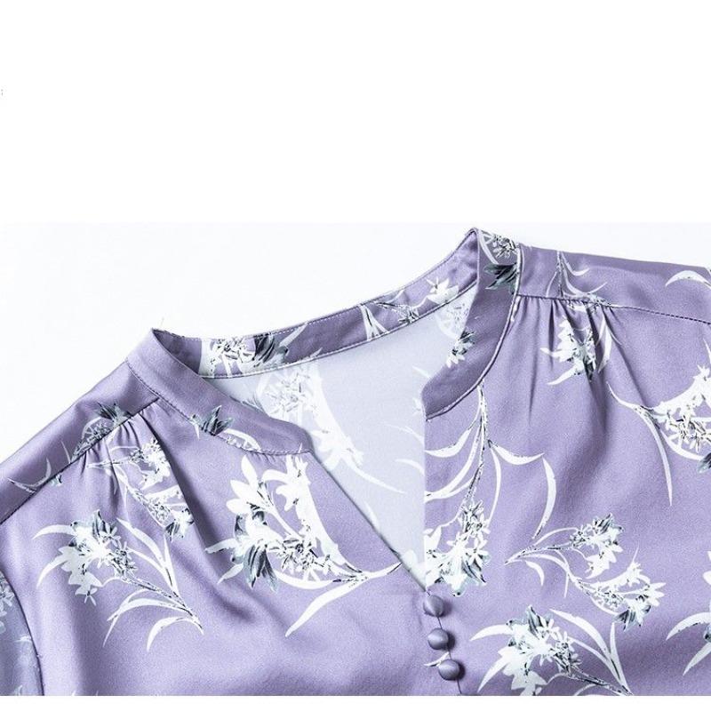 Bluză din șifon dulce pentru femei mâneci bufante Coreea Femei Topuri și bluze Cardigan Cămăși cu imprimeu floral Primăvara vară