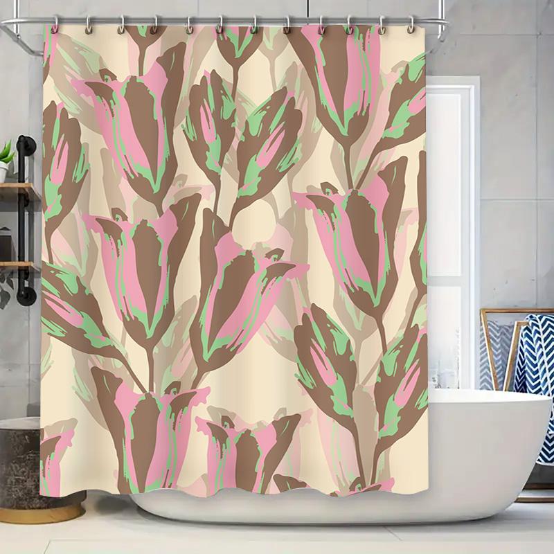 

Colorful Tassel Shower Curtain Set Modern Bath Decor For Home Bathroom Pink Green Brown Floral Design Water-Resistant Fabric Wat W60H190(CM)-1 Pcs