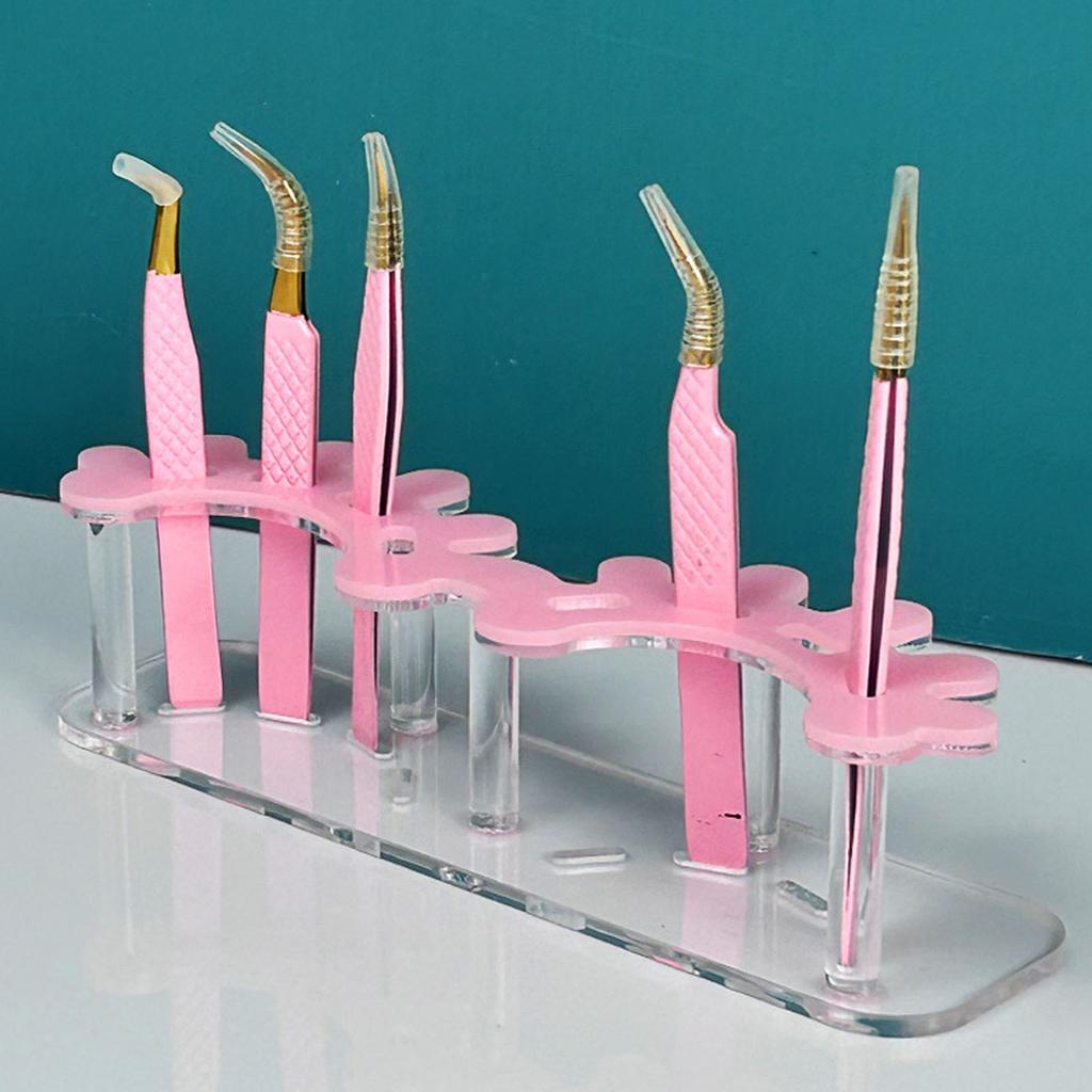 Eyelash Tweezer Holder 8 Hole Pink Thickened Plastic Lash Extension Tweezers Stand for Beauty Salon