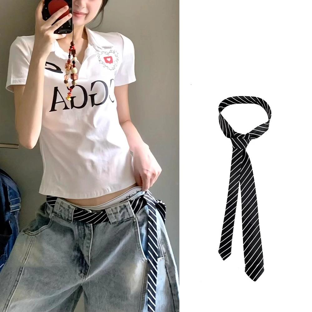 Cinto de Cintura Xadrez Longo e Fino Com Gravata Jeans Cachecol Acessório Decorativo Personalidade Tendência Faixa de Cabelo Acessório da Moda