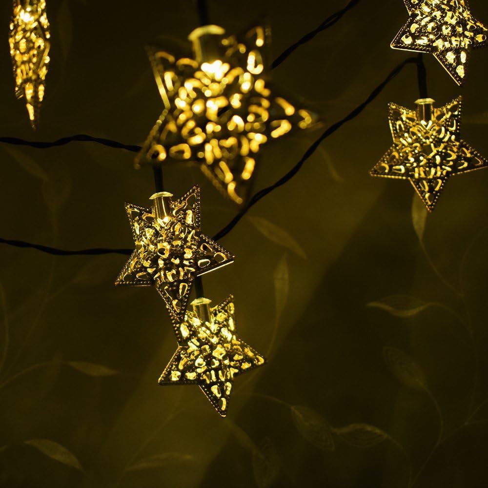 Hann Solar LED Star String Lights 12ft 20LED Decoration Light for Garden, Yard, Home, Landscape Festival Halloween Christmas Party Wedding Tree (20
