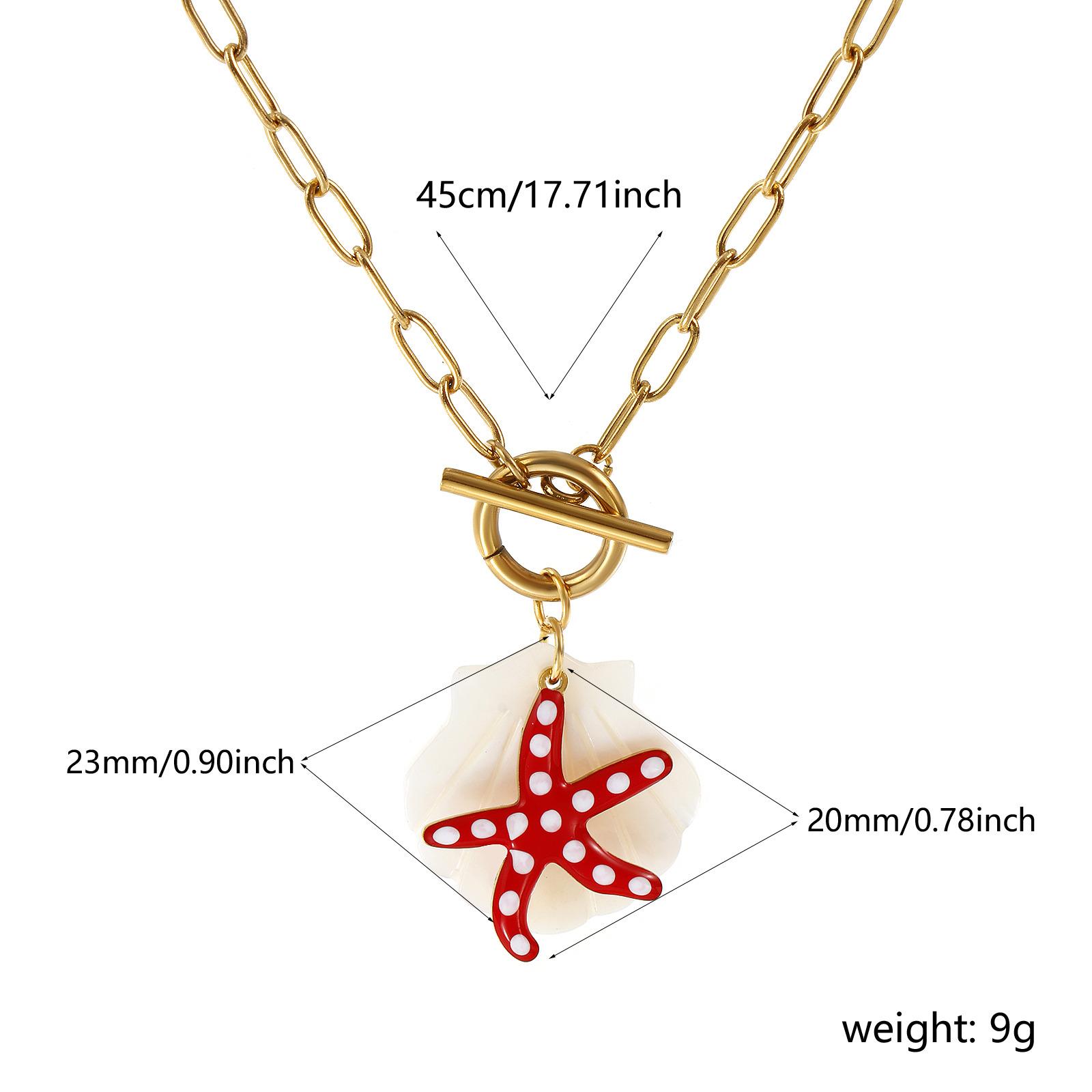 

304 Stainless Steel & Shell Necklace 18K Gold Plated Paperclip Link Chain Star Fish Pendant Charm 45cm For Women Ocean Jewelry червоний