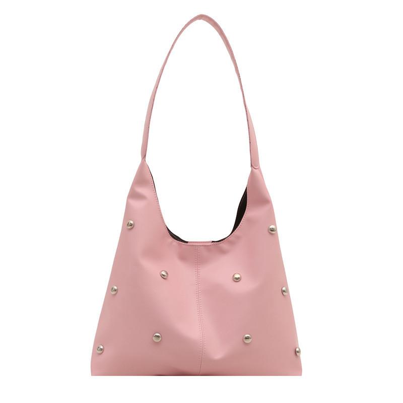 Womens Big Pu Shoulder Bag With Rivet Details Design For Street Style Fashion And Commuting
