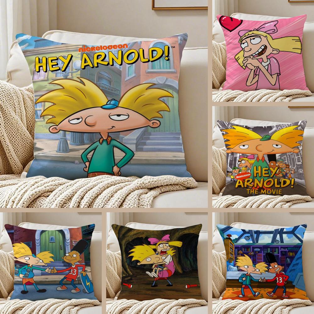 H-Hey ArnoldS Cushion Cover Silky Short Plush Double-Sided Printed Pillow Case for Sofa All Seasons Home Decor Gift