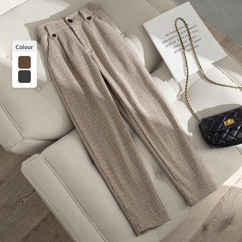 Sibaishe Women's Plaid High-Waist Harem Pants