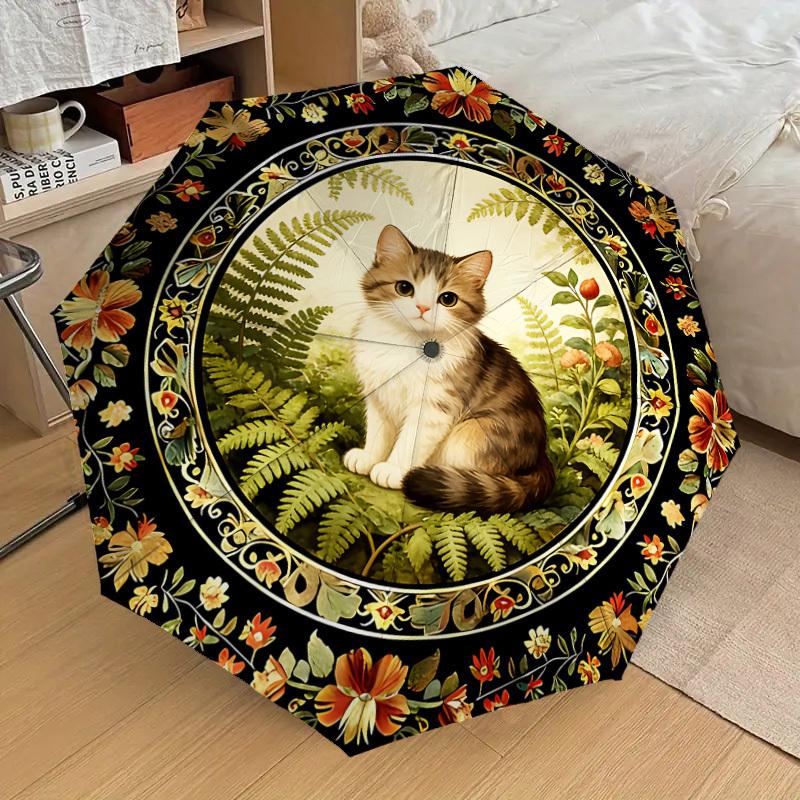 1PC Cat, Floral Umbrella-8-Rib Reinforced, Automatic Open, Lightweight & Durable, Cute Fashion Accessory for Outdoor-K1255
