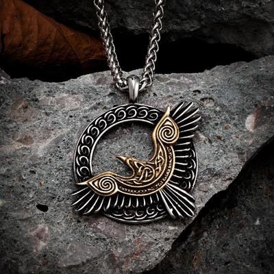Aukso spalvos Eagle Crow karoliai vyrams Viking Raven Amuletas nerūdijančio plieno Odin Rune pakabukas skandinavų mitologijos papuošalai Dovana