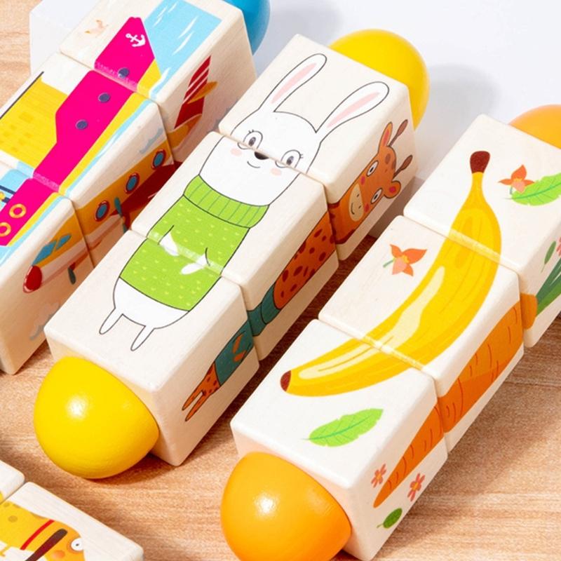 Educational Wooden Sensory Puzzle Block Toy With Rotating Design Early Learning Puzzle Block For Toddler Motor Skill