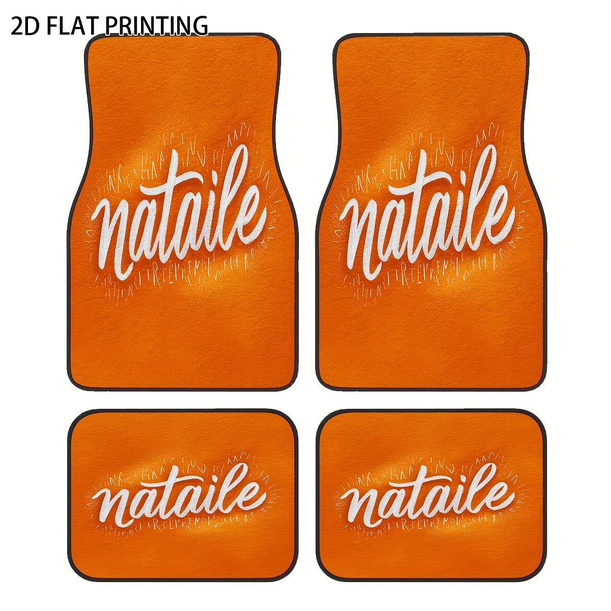 4pcs Orange Base Natalie Patterned Printed Car Floor Mats, Universal Polyester Material, All-Season All-Weather Interior Prote