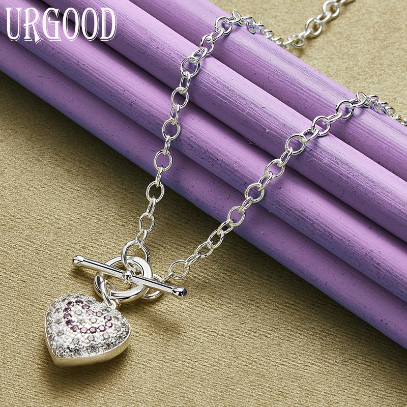 925 Sterling Silver Heart Shaped AAA Zircon Pendant Necklace for Women's Wedding Party Fashion Jewelry
