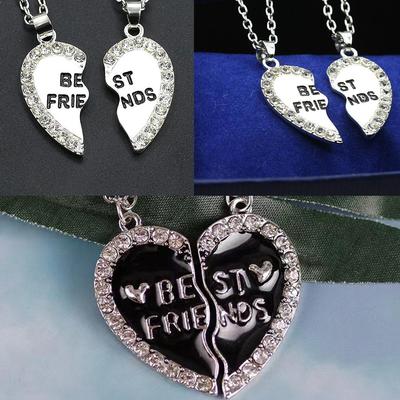 Unisex New 2 Pcs Heart Shape Best Friends Couple Necklaces Charm Jewelry For Girls Forever Bff J9X5