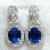 Royal Blue Zircon Oval Earrings Fashionable High-End Design Accessories for Banquets Personalized Simple Zircon