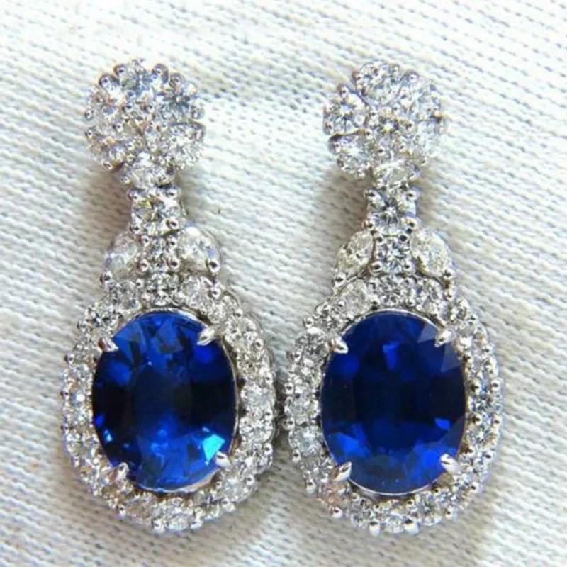 Royal Blue Zircon Oval Earrings Fashionable High-End Design Accessories for Banquets Personalized Simple Zircon