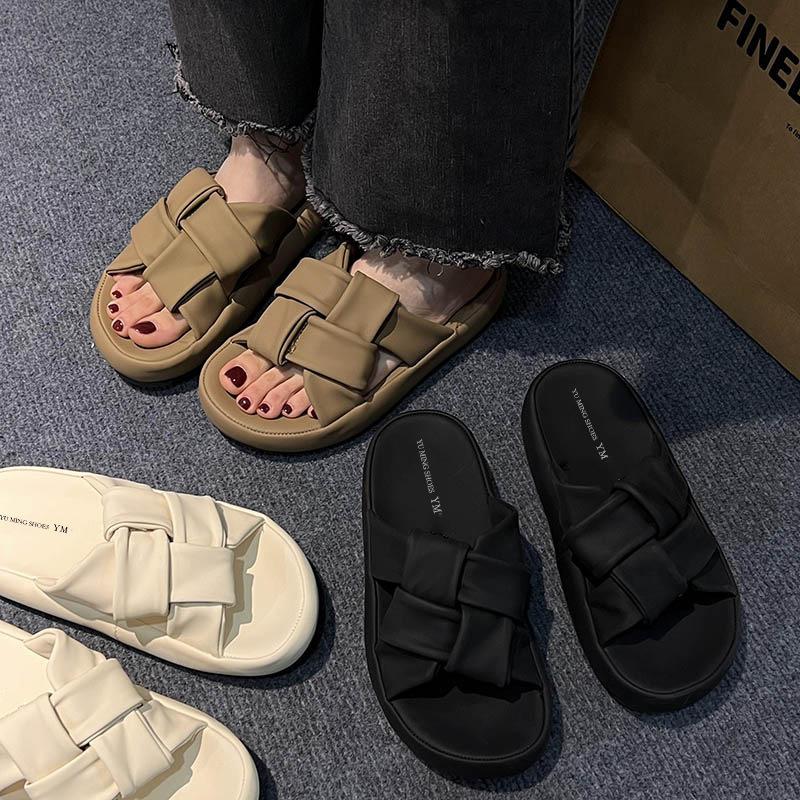 Milk Fufu Original Slippers Women's Summer Outer Wear Thick Soles 2025 New Models with Skirts French High-end Flat-bottomed Beach