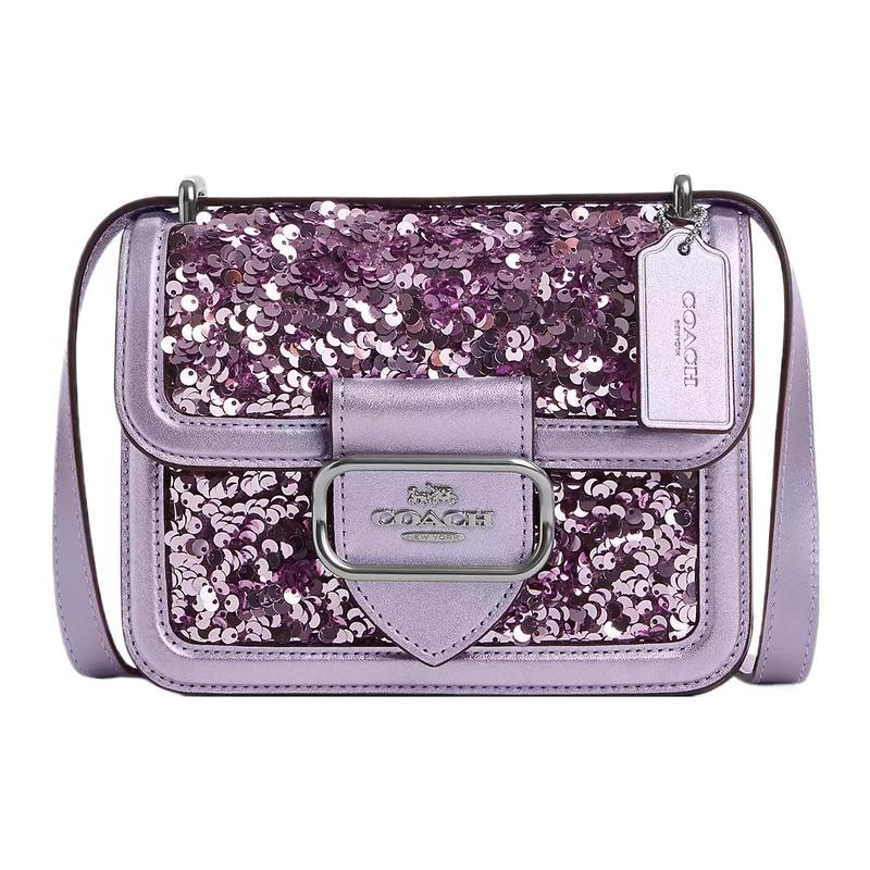 

COACH Morgan 18 Solid Sequin Snap Carriage Logo Flap Smooth Leather and Refined Calfskin Small Square Bag Shoulder Crossbody Bag Small Women s Lilac фіолетовий