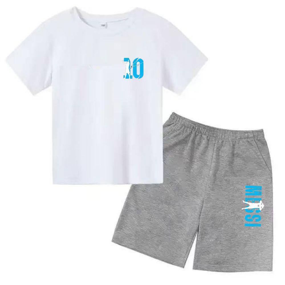 Set Estivo per Bambini Marca Messi Stampa T-shirt a Maniche Corte + Pantaloncini Set 2 Pezzi Tuta Sportiva Moda Casual Bambino Ragazzo Ragazza Abbigliamento per Fan