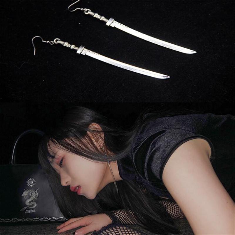 Men's Gothic Dark Style Long Knife Pendant Earrings - Retro Harajuku Cool Fashion Jewelry