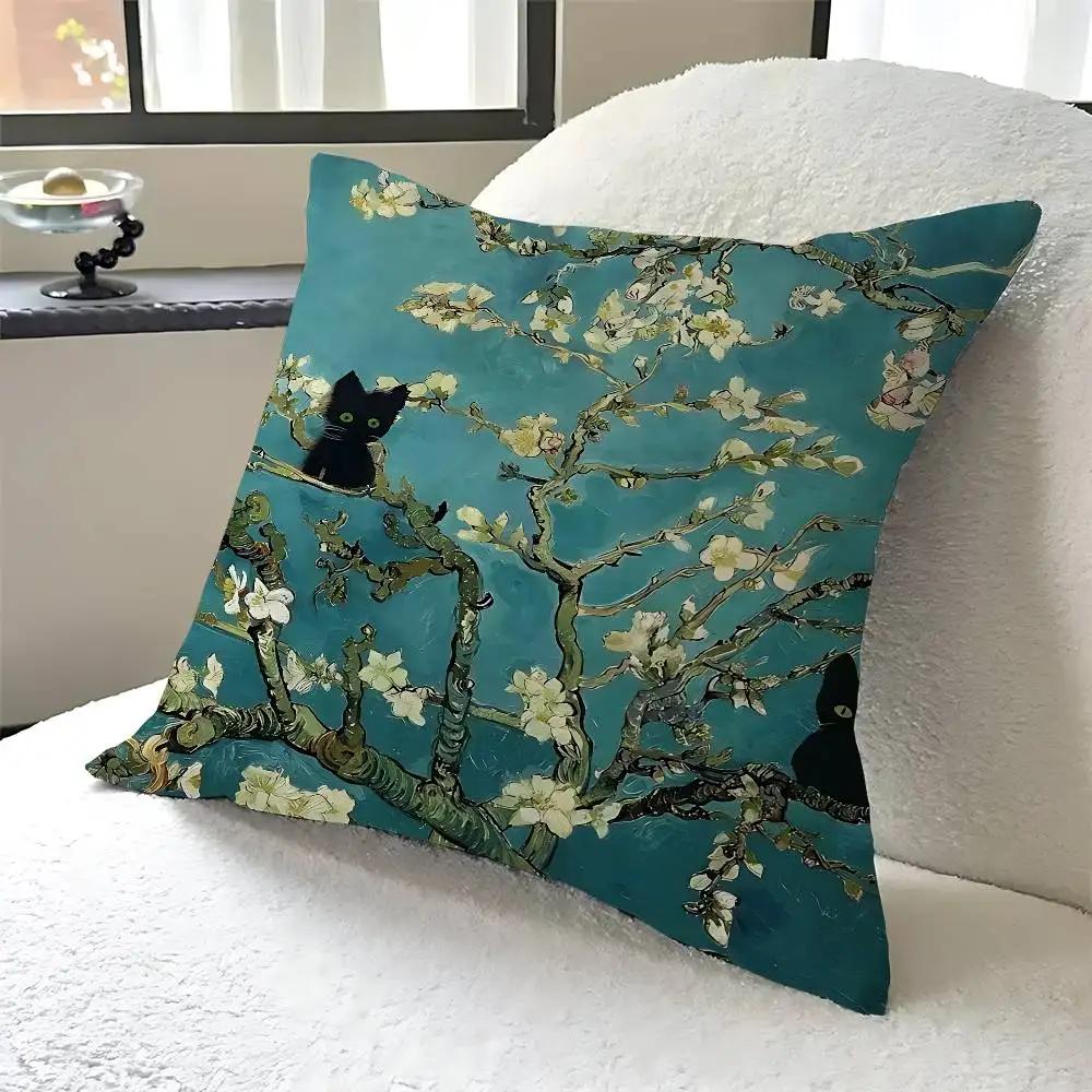 Cat And Vincent Van Gogh Pillow Anime Pillow Sofa Bed Head Pillow Cover Cushion Cover
