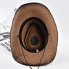 100% Leather Western Cowboy Hat For Men Women Vintage Roll Brim Knight Hat Gentleman Church Cap Sombrero Hombre