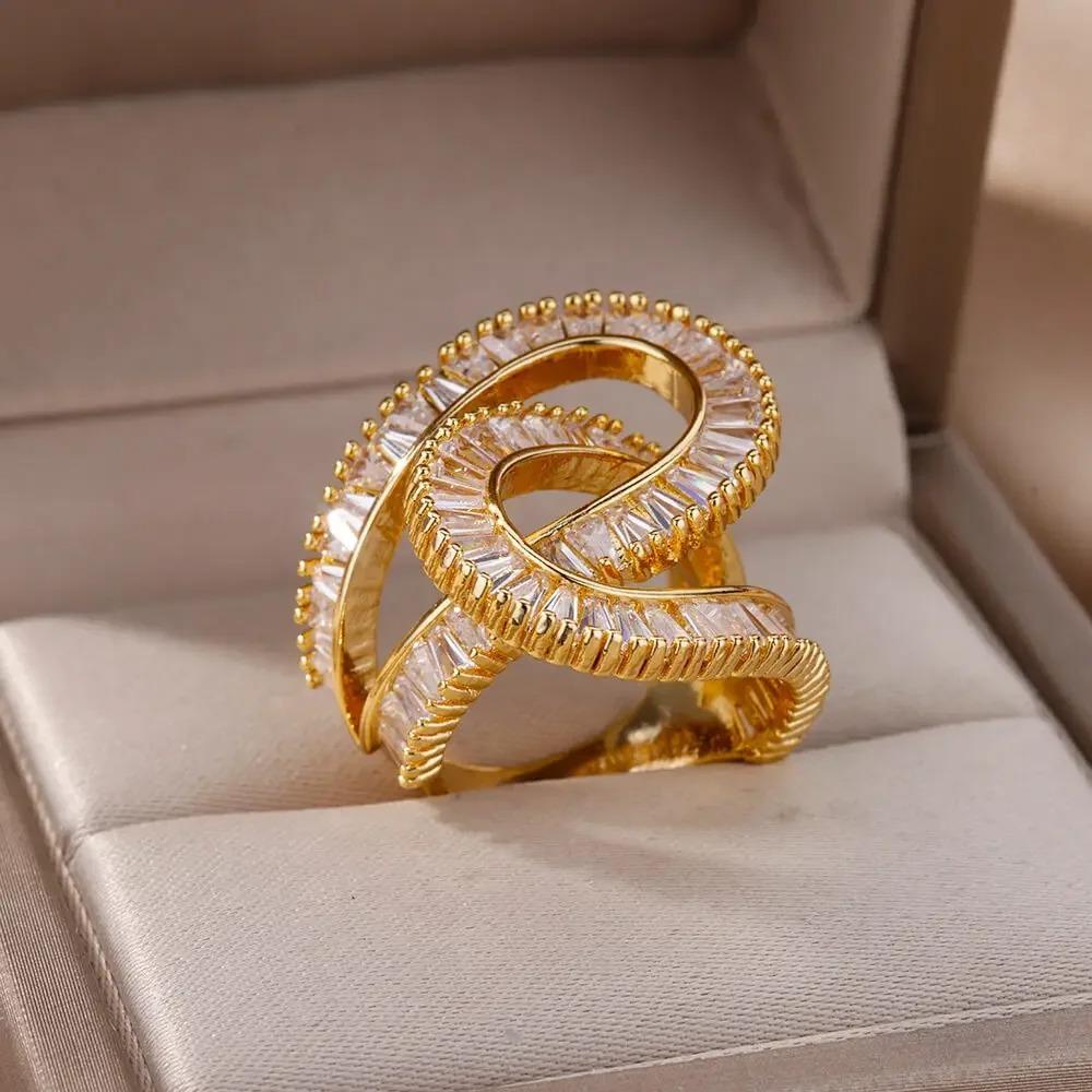Zircon Rings For Women Open Stainless Steel Ring Trend Luxury Aesthetic Wedding Jewelry Freeshipping Items Anillos Mujer