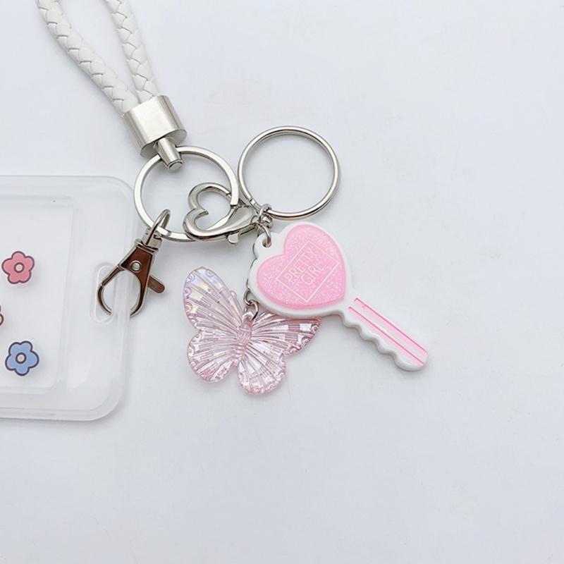 Colorful Resin Keychain Candy Colored Heart Key Butterfly Keyring Phone Charm Jewelry for Fashionable Individuals