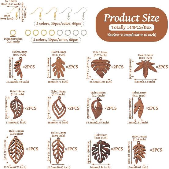 Wood Leaf Earring Cheriswelry Natural Wooden Dangle Earrings Making Kit Coconut Brown Wood Leaf Charms Brass Earring Hooks Jump Rings for Women