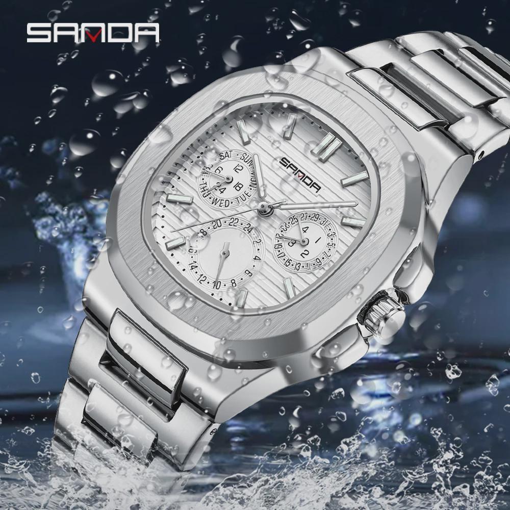Luxury Business Men's Quartz Watch Waterproof Luminous Three Pin Six Hole Timer Fashion Men's Clock