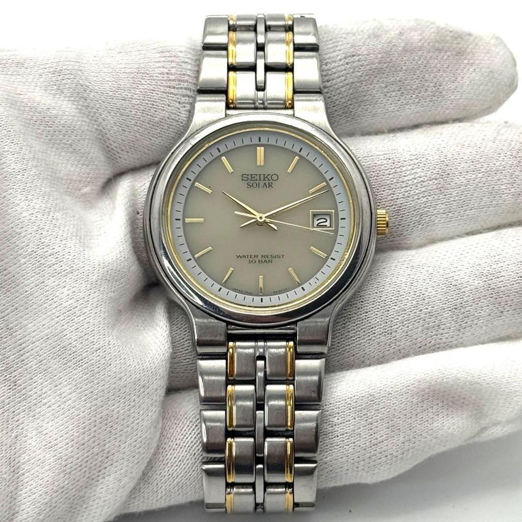 Used SEIKO Solar Beautiful Condition Watch Men's 5K22-0A30 Date Rare