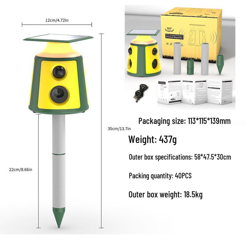 Waterproof 360° Infrared Animal Repellent and Outdoor Alarm for Birds and Rodents