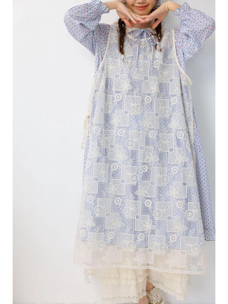 Sweet Mori Girl Embroidered Layered Vest Dress