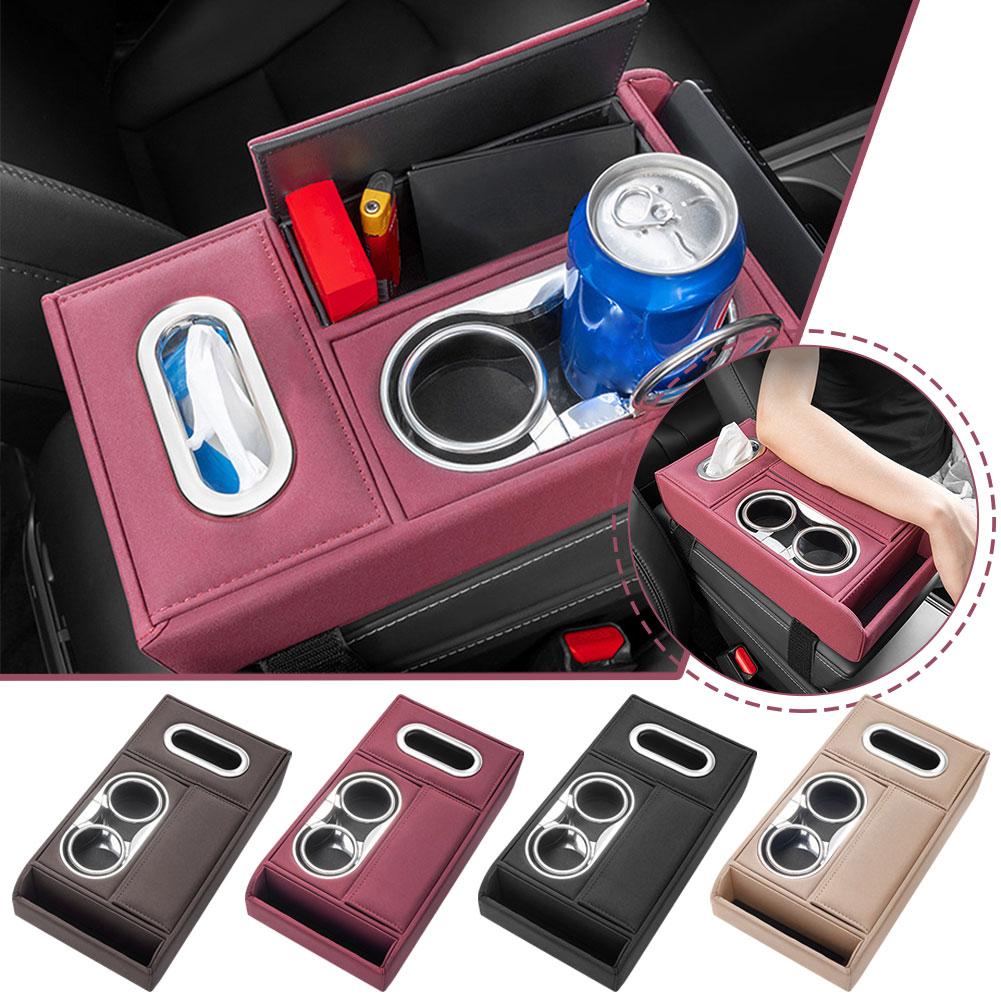 Car Armrest Cushion With 2 Cup Holder Tissue Box Phone Box Pads Console Storage Cover Height Heighten Arm Center Rest Auto H4z5